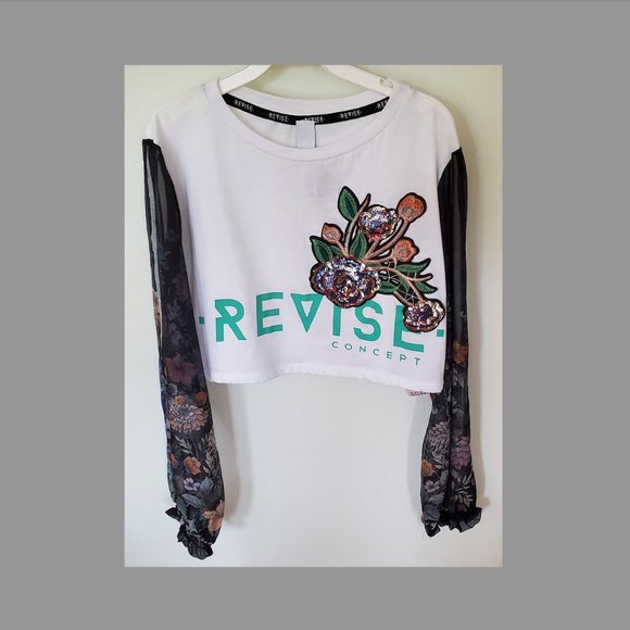Revise Concept Long Sleeves Round Neck Blouse Crop Top Size M Made in Italy - Picture 1 of 6